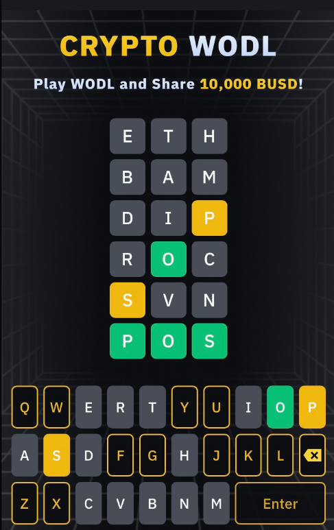 binance words 3 letters answers WODL List