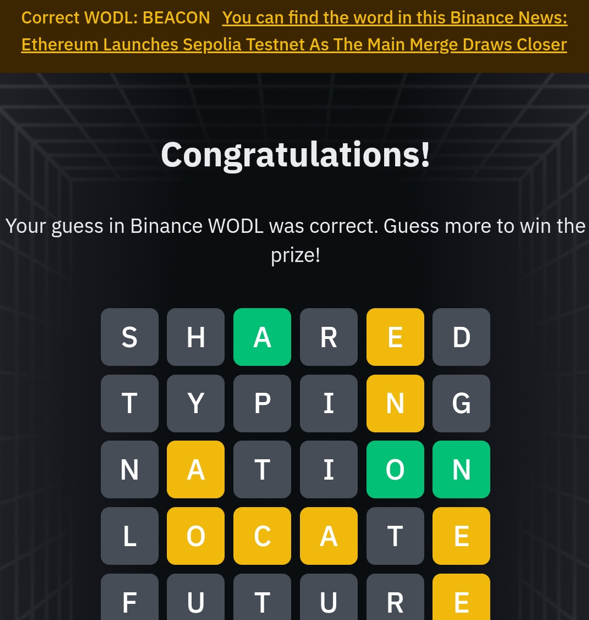 binance wodl 6 letters
