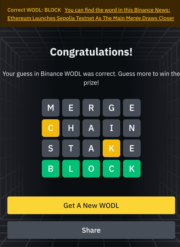 binance words 5 letters answers WODL List